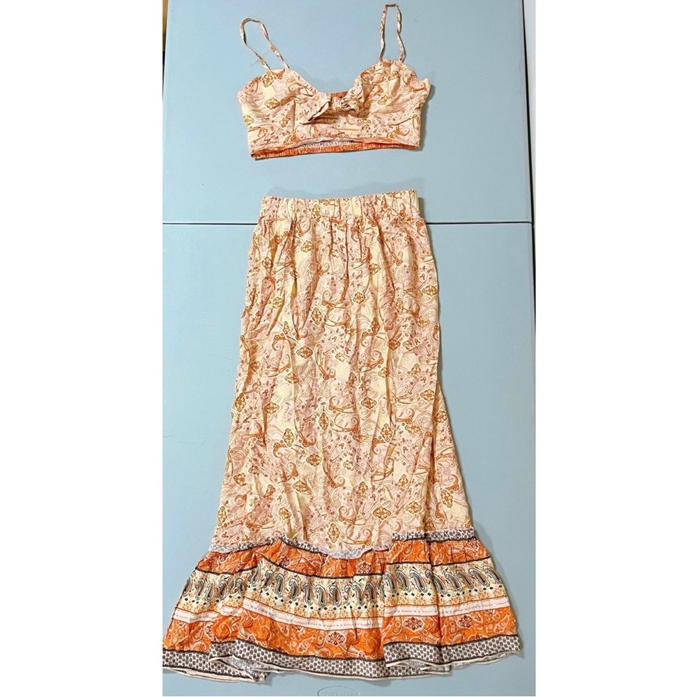 Orange Floral Paisley Crop Top and Maxi Skirt Coords Matching Set 🌻 #coords